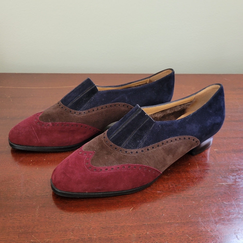 Yoshmoya by Lorbac new Vintage Italian suede leather slip on healed loafer shoe
